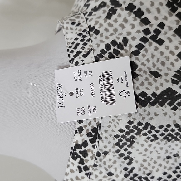 J Crew, Size XS Black, Gray, White Snake Print Button Down Blouse, NEW - Picture 6 of 15